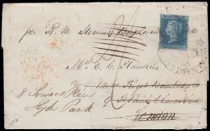 1852 REDIRECTED. Cover from Cape Town to ... 