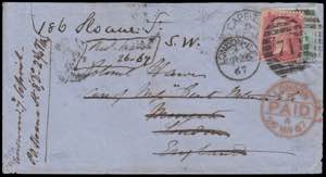1867 REDIRECTED. Cover from Cape Town to ... 