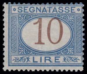 1874. Francobollo da 10 lire azzurro e bruno ... 
