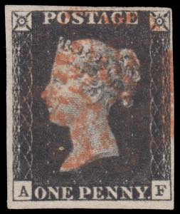 Q. VICTORIA. 1 penny black, plate 1b (AF), ... 