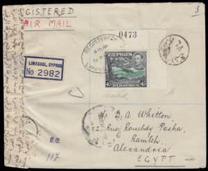 1934 REGISTERED MAIL. From Limassol to Egipt ... 