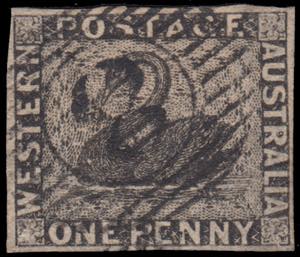 1854 SWAN. 1d. black (S.G. 1), cancelled by ... 