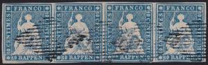 STRUBEL. 10Rp. blue strip of 4, cancelled ... 