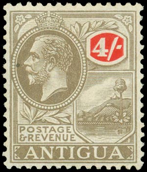 ANTIGUA 1921-29, GEORGE V. 3d. + 4d. + 1s. + ... 