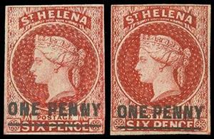 ST. HELENA 1863, 1d. type A + 1d. type B ... 