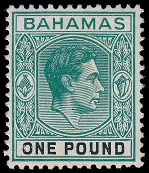 BAHAMAS 1938-52, GEORGE VI. Set of 9 stamps ... 