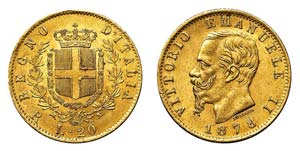 VITTORIO EMANUELE II (1861-1878), 20 lire ... 