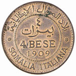 Somalia - 4 Bese - 1909   - CU RR ... 