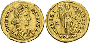 Honorius, 393-423. Solidus, ... 