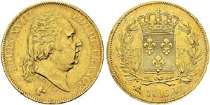 Louis XVIII, 1815-1824. 40 Francs ... 