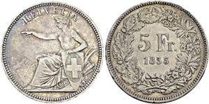 Zurich  - 5 Francs 1855 B, Bern. ... 