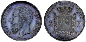 BELGIQUE  Léopold II, 1865-1909. 2 Francs ... 
