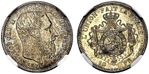 BELGIQUE  Léopold II, 1865-1909. 10 Francs ... 