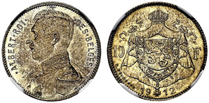 BELGIQUE  Albert I, 1909-1934. 10 Francs ... 