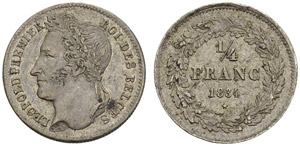 BELGIQUE. Léopold I, 1831-1865. 1/4 Franc ... 