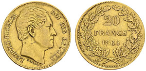 BELGIQUE. Léopold I, 1831-1865. 20 Francs ... 