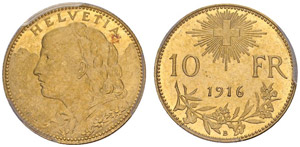 SWITZERLAND. Confederation, 1848-. 10 Francs ... 