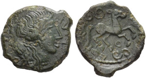 Gaul - Veliocassi. Bronze au cheval (50-40), ... 