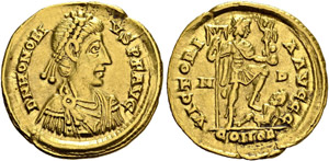Honorius, 393-423. Solidus, Milan. AU. 4,42 ... 