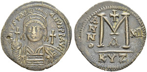 Justinian I, 527-565. Follis, Cyzicus. Obv. ... 