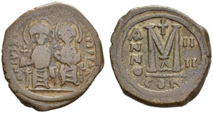 Iustinus II, 565-578. Follis 568-569, ... 