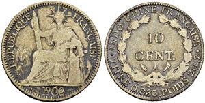 Colonie française, 1887-1945. 10 Cent 1909 ... 