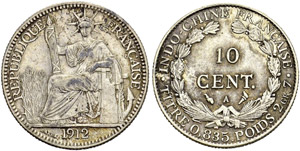 Colonie française, 1887-1945. 10 Cent 1912 ... 