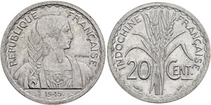 Colonie française, 1887-1945. 20 centimes ... 