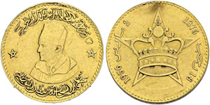 Mohammed V, 1957-1961. Gold medalic coin AH ... 