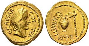Julius Ceasar and A. Hirtius. Aureus, 46 BC, ... 