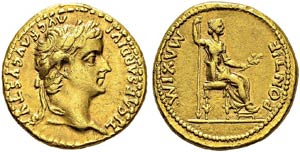 Tiberius, 14-37. Aureus, 15-18, Lugdunum. ... 