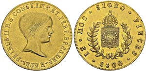Pedro II, 1831-1889. 6400 Reis 1832 R, Rio ... 