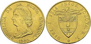 Republic of New Granada, 1831-1858. 16 Pesos ... 