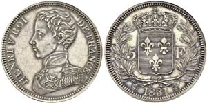 Henri V, prétendant. 5 Francs 1831. Epreuve ... 