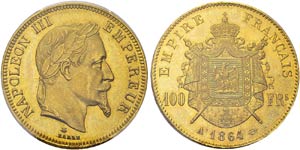 Napoléon III, 1852-1870. 100 Francs 1864 A, ... 