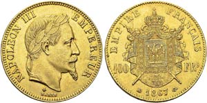 Napoléon III, 1852-1870. 100 Francs 1867 ... 
