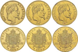 Napoléon III, 1852-1870. Lot de 3 monnaies: ... 