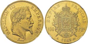 Napoléon III, 1852-1870. 100 Francs 1869 A, ... 