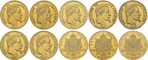Napoléon III, 1852-1870. Lot de 7 monnaies: ... 