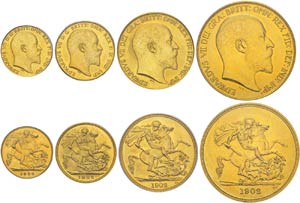 Edward VII, 1901-1910. Lot of 4 coins: ½ ... 