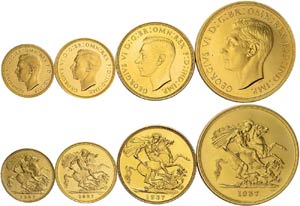 George VI, 1936-1952. Lot of 4 coins: ½ and ... 