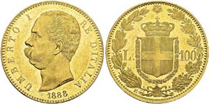 Umberto I, 1878-1900. 100 Lire 1888 R, Roma. ... 