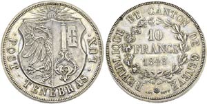 Genève / Genf  - 10 Francs 1848. HMZ ... 