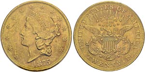 20 Dollars 1875, Phildelphia. KM 74.2; Fr. ... 