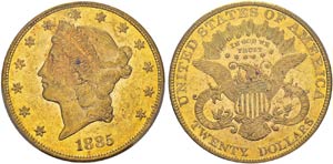 20 Dollars 1885, Philadelphia. KM 74.3; Fr. ... 