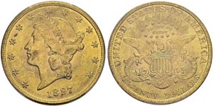 20 Dollars 1897, Philadelphia. KM 74.3; Fr. ... 