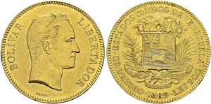 Republic, 1845-. 100 Bolivares 1889. KM 34; ... 