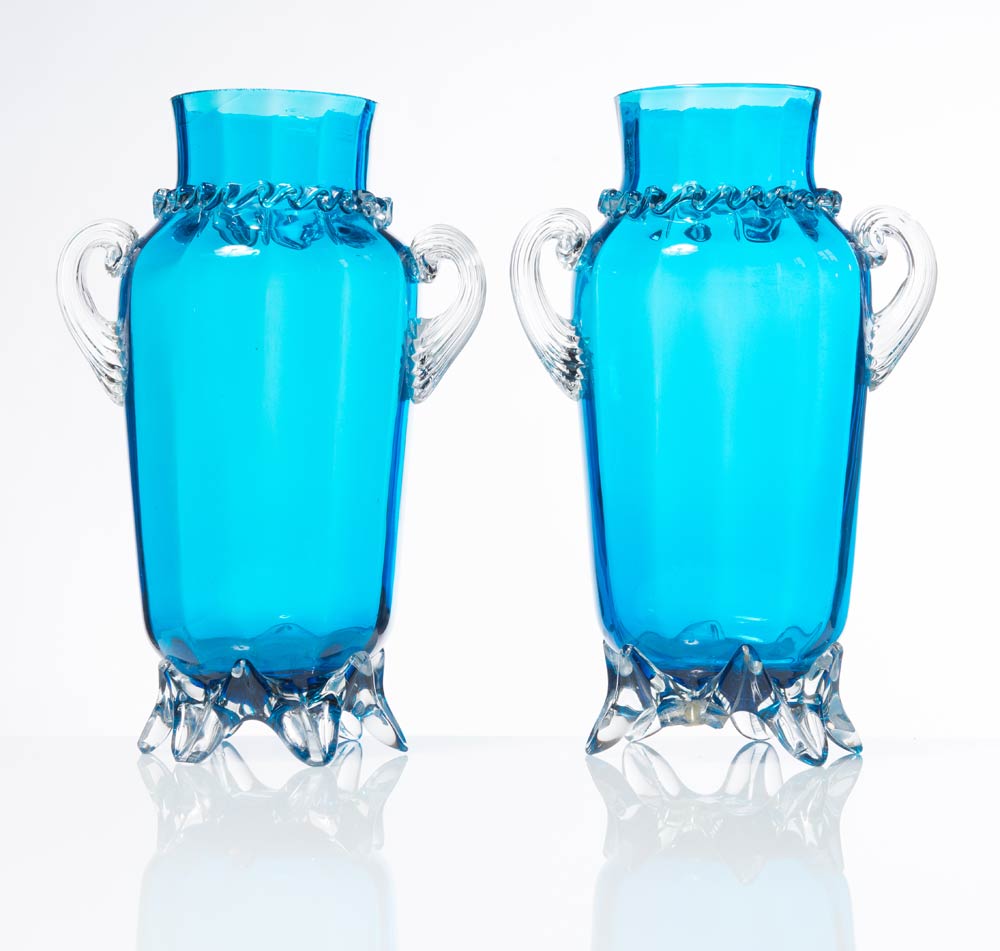 Pair of blue glass vases, Murano,20th Century Gregory's Auction House in Bologna