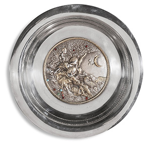Silver dish  with gold moon, ... 