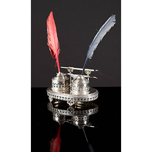 Silver  inkstand. With feathers, ... 